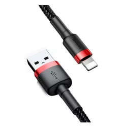  Cablu de date BASEUS CAFULE (USB - lightning, 2.4A, incarcator rapid 3.0, 100cm, siret) NEGRU/ROSU