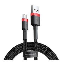   BASEUS CAFULE cablu de date (USB - Type-C, 3A, încărcător rapid PD 3.0, 100cm, șiret) ROȘU/NEGRU