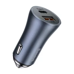   Încărcător auto BASEUS USB+priză de tip C (40W, încărcător rapid PD 3.0, indicator LED) GRI