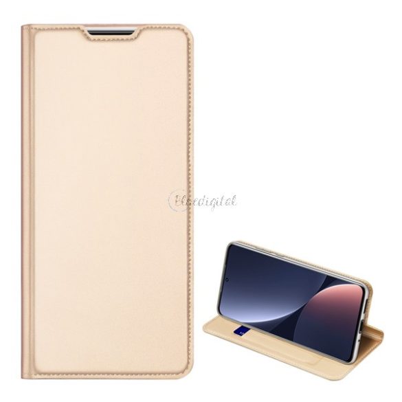 HUSĂ! - Husa DUX DUCIS SKIN PRO in picioare, efect piele (FLIP, deschidere laterala, suport card bancar, functie suport birou) GOLD Xiaomi 12 Pro