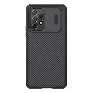 NILLKIN CAMSHIELD PRO protecție din plastic pentru telefon (cadru din silicon, rezistent la impact mediu, protecție cameră, model cu dungi) NEGRU Samsung Galaxy A53 (SM-A536) 5G