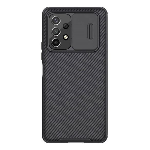NILLKIN CAMSHIELD PRO protecție din plastic pentru telefon (cadru din silicon, rezistent la impact mediu, protecție cameră, model cu dungi) NEGRU Samsung Galaxy A53 (SM-A536) 5G