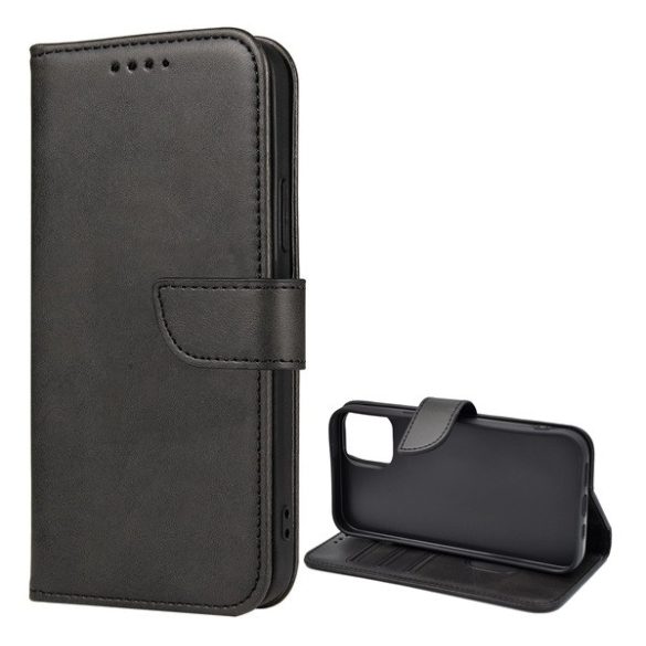Husă în picioare, efect piele (FLIP, deschidere laterală, funcție de suport pentru birou, premium) NEGRU Apple iPhone 13
