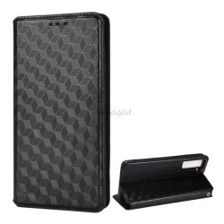   HUSĂ! - Carcasă în picioare, efect piele (FLIP, deschidere laterală, funcție de suport pentru desktop, model complet romb 3D, premium) NEGRU Samsung Galaxy S22 Plus 5G (SM-S906)