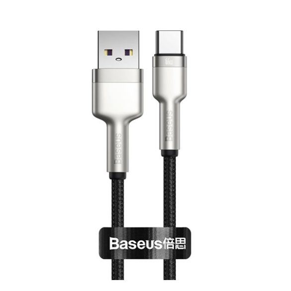 Cablu de date BASEUS CAFULE (USB - Type-C, 66W, încărcător rapid PD, 25cm, șiret) NEGRU
