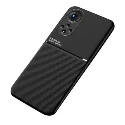   HUSĂ! - protecțiede telefon din plastic (cadru din silicon, rezistent la impact mediu, placă metalică încorporată, spate cu efect de piele, model cu dungi) negru Huawei Nova 9, Honor 50