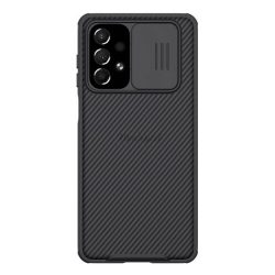   HUSĂ! - Protectie de telefon din plastic NILLKIN CAMSHIELD PRO (cadru din silicon, rezistenta medie la impact, protectie camera, model in dungi) NEGRU Samsung Galaxy A73