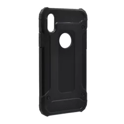   HUSĂ! - Protector de telefon din plastic Defender (rezistență medie la impact, colț cu pernă de aer, interior din silicon, efect metalic, decupaj logo) NEGRU Apple iPhone XS 5.8