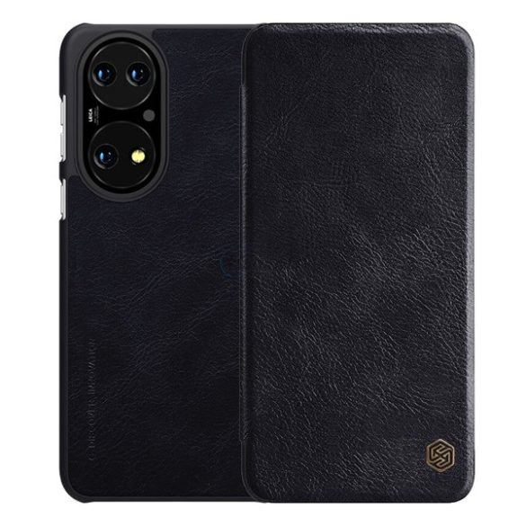 Husa NILLKIN QIN in picioare, efect piele (FLIP, deschidere laterala, suport card bancar) NEGRU Huawei P50