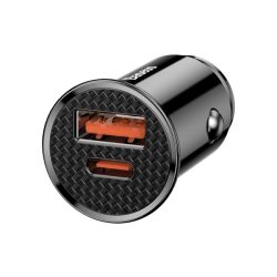   Încărcător auto BASEUS CIRCULAR USB+Type-C (30W, încărcător rapid PD 4.0) NEGRU