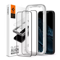   SPIGEN ALM FC sticlă de protecție pentru ecran 2 buc (2.5D, fără amprentă, foarte rezistent la zgârieturi, 9H, ultrasubțire, evidențiere de culoare) NEGRU Apple iPhone 13, Apple iPhone 13 Pro, Apple iPhone 14