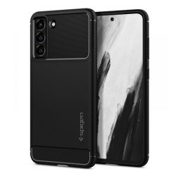   HUSĂ! - Protector de telefon din silicon SPIGEN RUGGED ARMOR (rezistență medie la impact, colț cu pernă de aer, model carbon) NEGRU Samsung Galaxy S21 FE (SM-G990)