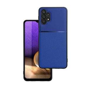 HUSĂ! - Protectie din plastic pentru telefon (cadru din silicon, rezistenta medie la impact, placa metalica incorporata, spate cu efect piele, model in dungi) ALBASTRU INCHIS Samsung Galaxy A32 4G (SM-A325)
