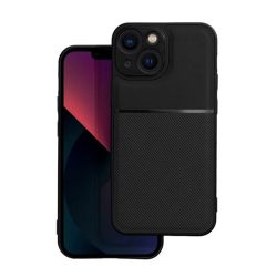   HUSĂ! - Protectie din plastic pentru telefon (cadru din silicon, rezistenta medie la impact, placa metalica incorporata, spate cu efect piele, model in dungi) NEGRU Apple iPhone 13 mini