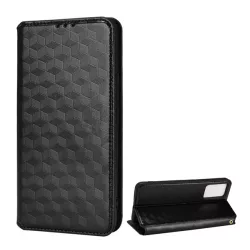   HUSĂ! - Carcasa in picioare, efect piele (FLIP, deschidere laterala, functie suport de masa, model complet romb 3D, premium) NEGRU Vivo V21 5G