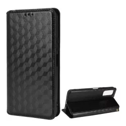   HUSĂ! - Carcasă în picioare, efect piele (FLIP, deschidere laterală, funcție de suport pentru masă, model complet romb 3D, premium) NEGRU Vivo Y11s