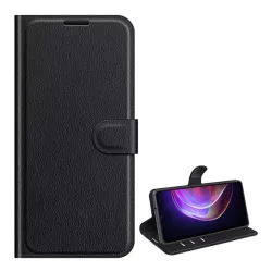   HUSĂ! - Husă stativă, efect piele (FLIP, deschidere laterală, desktop, premium) negru Vivo V21 5G