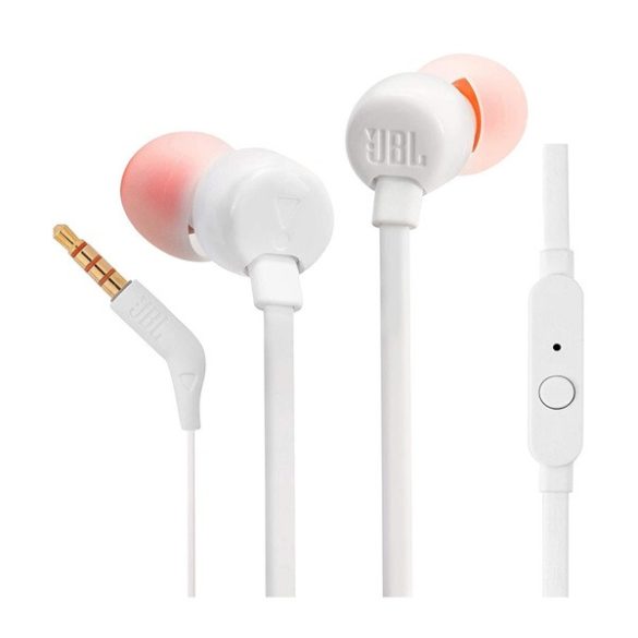JBL T110 Căști stereo (mufă de 3,5 mm, buton de înregistrare, cablu plat) ALB