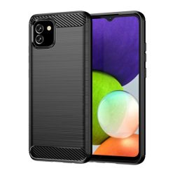   Husă silicon pentru telefon (rezistent la impact mediu, bubble heel, periat, model de carbon) negru Samsung Galaxy A03 (SM-A035)