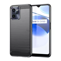   HUSĂ! - Protector de telefon din silicon (rezistență medie la impact, colț cu pernă de aer, periat, model carbon) NEGRU Realme C35