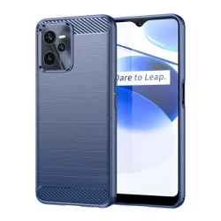  HUSĂ! - Protector de telefon din silicon (rezistență medie la impact, colț cu pernă de aer, periat, model carbon) ALBASTRU ÎNCHIS Realme C35