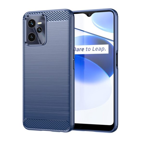 Protector de telefon din silicon (rezistență medie la impact, colț cu pernă de aer, periat, model carbon) ALBASTRU ÎNCHIS Realme C35