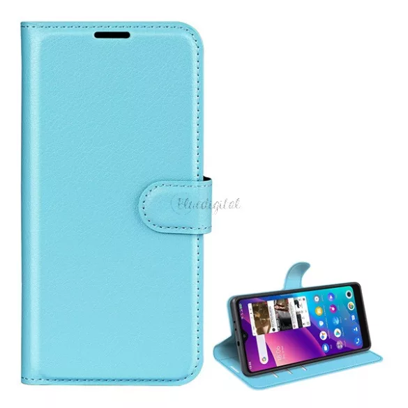 HUSĂ! - Carcasă în picioare, efect piele (FLIP, deschidere laterală, funcție de suport pentru birou, premium) ALBASTRU DESCHIS TCL 306, TCL 306 Cruz Lite