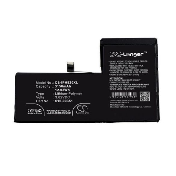 Baterie CAMERON SINO Li-Polymer (3.82V/3150mAh, compatibil cu Apple 616-00351) Apple iPhone X 5.8
