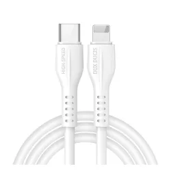   Cablu de date DUX DUCIS K-V (Tip-C - fulger, 20W, 2.4A, încărcător rapid PD, 100cm) ALB
