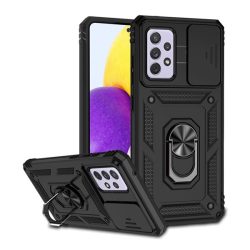   Protecție din plastic Defender pentru telefon (rezistență medie la impact, interior din silicon, inel suport telefon, protecție cameră foto) NEGRU Samsung Galaxy A52 4G (SM-A525F), Samsung Galaxy A52s 5G (SM-A528), Samsung Galaxy A52s 4G (SM-A525F),