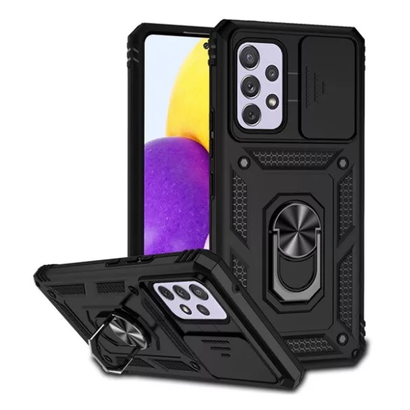 HUSĂ! - Defender din plastic pentru protecția telefonului (rezistent la impact mediu, interior din silicon, inel suport telefon, protecție cameră foto) negru Samsung Galaxy A53 (SM-A536) 5G