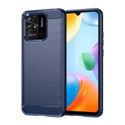   HUSĂ! - Protector de telefon din silicon (rezistență medie la impact, colț cu pernă de aer, periat, model carbon) ALBASTRU ÎNCHIS Xiaomi Redmi 10C