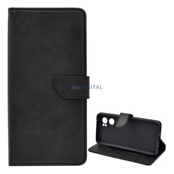 Carcasă Standing, efect piele (FLIP, deschidere laterală, desktop, premium) BLACK Oppo Find X5 Lite, Reno 7 5G