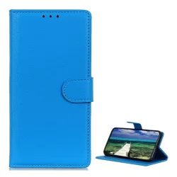   HUSĂ! - Carcasa in picioare, efect piele (FLIP, deschidere laterala, functie suport desktop, premium) ALBASTRU DESCHIS Realme C35