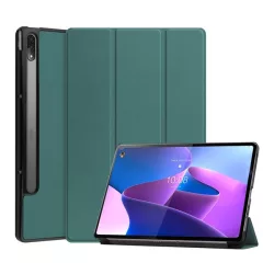   Carcasă în picioare, efect piele (FLIP activ, deschidere laterală, TRIFOLD, suport pentru birou, suport pentru creion) VERDE ÎNCHIS Lenovo Tab P12 Pro (TB-Q706F)