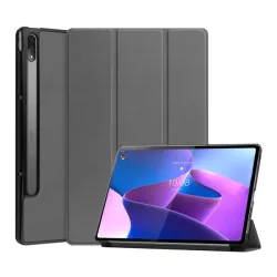   Carcasă în picioare, efect piele (FLIP activ, deschidere laterală, TRIFOLD, suport pentru birou, suport pentru creion) GR ÎNCHIS Lenovo Tab P12 Pro (TB-Q706F)