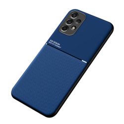   Protecție din plastic pentru telefon (cadru din silicon, rezistență medie la impact, placă metalică încorporată, spate cu efect piele, model în dungi) ALBASTRU ÎNCHIS Samsung Galaxy A13 4G (SM-A135F / A137F)