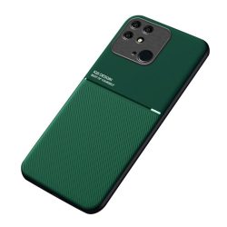   HUSĂ! - Protectie din plastic pentru telefon (cadru din silicon, rezistenta medie la impact, placa metalica incorporata, spate cu efect piele, model in dungi) VERDE INCHIS Xiaomi Redmi 10C