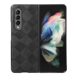   HUSĂ! - Protecție din plastic pentru telefon (rezistență medie la impact, spate cu efect de piele, model pătrat 3D, premium) NEGRU Samsung Galaxy Z Fold3 5G (SM-F926)