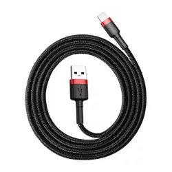   Cablu de date BASEUS CAFULE (USB - lightning, 200cm, incarcator rapid 3.0, anti-rupere, siret) NEGRU/ROSU