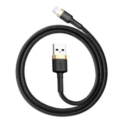   Cablu de date BASEUS CAFULE (USB - lightning, 2.4A, incarcator rapid 3.0, 100cm, anti-rupere) NEGRU/AUR