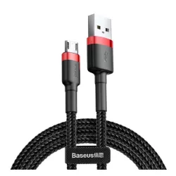   Cablu de date BASEUS CAFULE (USB - microUSB, 1.5A, încărcător rapid 3.0, 200cm, anti-rupere) ROȘU/NEGRU