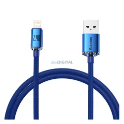   Cablu de date BASEUS CRYSTAL SHINE (USB - fulger, 2.4A, încărcător rapid PD, 120cm, șiret) ALBASTRU ÎNCHIS