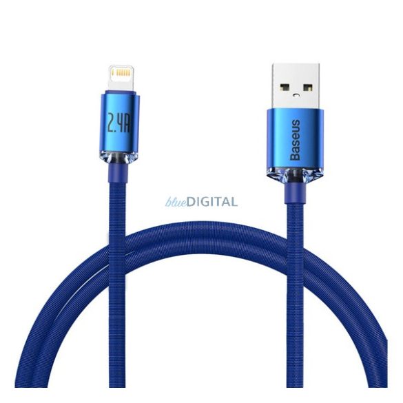 Cablu de date BASEUS CRYSTAL SHINE (USB - fulger, 2.4A, încărcător rapid PD, 120cm, șiret) ALBASTRU ÎNCHIS