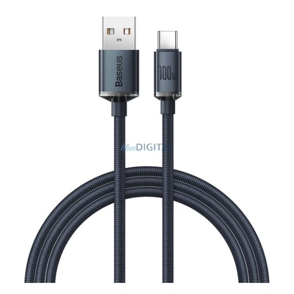 BASEUS CRYSTAL SHINE cablu de date (USB - Tip-C, 100W, încărcător rapid PD, 200cm, șiret) NEGRU