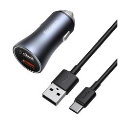   Încărcător auto BASEUS GOLDEN CONTACTOR PRO 2 prize USB (40W, încărcător rapid PD + cablu tip C) GRI