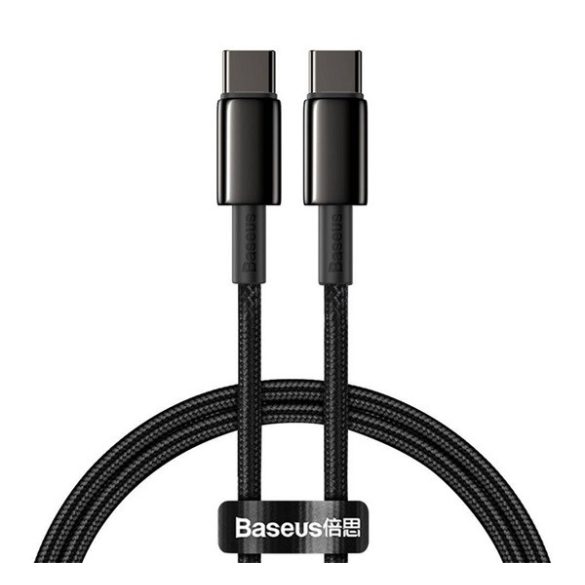Cablu de date BASEUS TUNGSTEN GOLD (Tip-C - Type-C, 100W, încărcător rapid PD, 200cm, anti-rupere) NEGRU