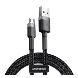   Cablu de date BASEUS CAFULE (USB - microUSB, 2.4A, încărcător rapid 3.0, 50cm, anti-rupere) GRI/NEGRU
