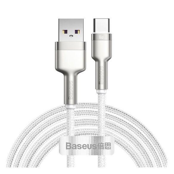 Cablu de date BASEUS CAFULE (USB - Type-C, 66W, încărcător rapid, 200cm, anti-rupere) ALB