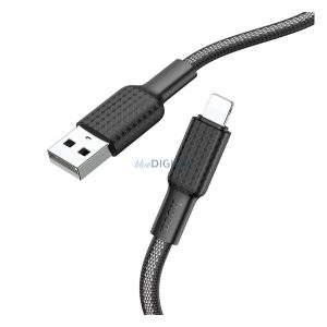 Cablu de date HOCO X69 (USB - fulger, 2.4A, 100cm, anti-rupere, siret) NEGRU/ALB